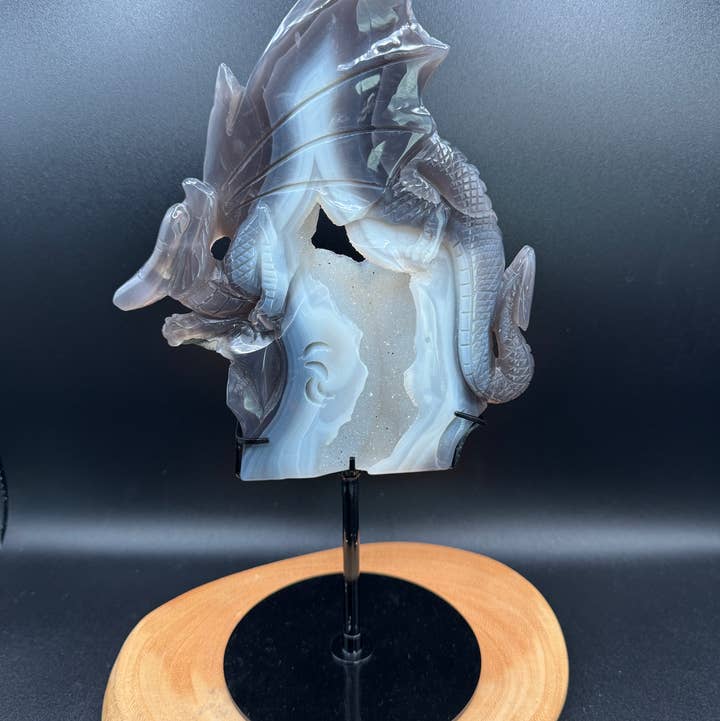 12" Agate Druzy Dragon Castle Carving w/ stand G840B for wholesale by The 7 Directions