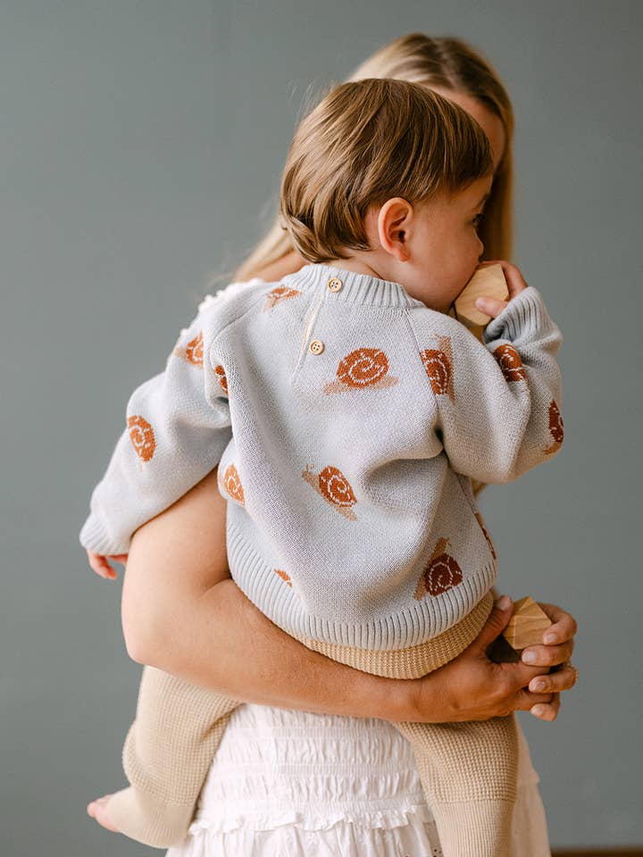 Dear Hayden - Wholesale Knit Sweater - Kids - Organic Snail Knit Sweater in Pearl Blue0