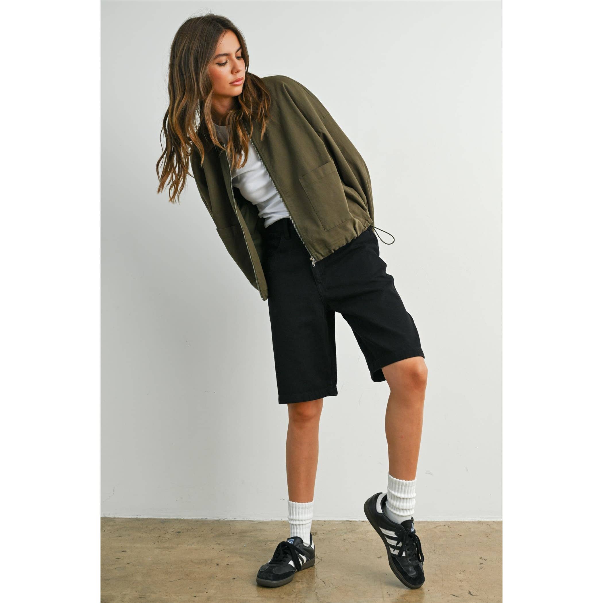 BUTTERMELON - Wholesale Jacket - Women's - Collared Zip-Up Drawstring Jacket - BMJ782511