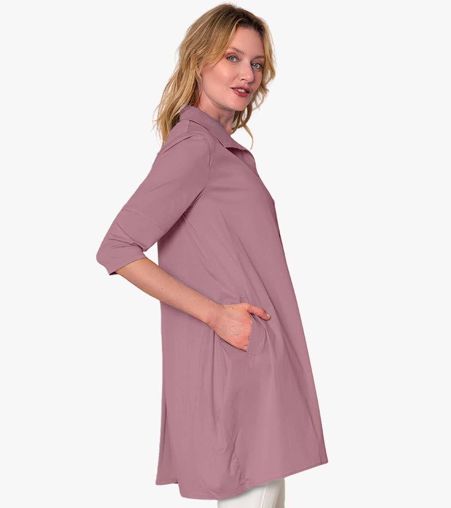 Stella Carakasi - Wholesale Tunic - Women's - Women's 3/4 Sleeve A-Line Cotton Poplin Tiburon Tunic Icon63