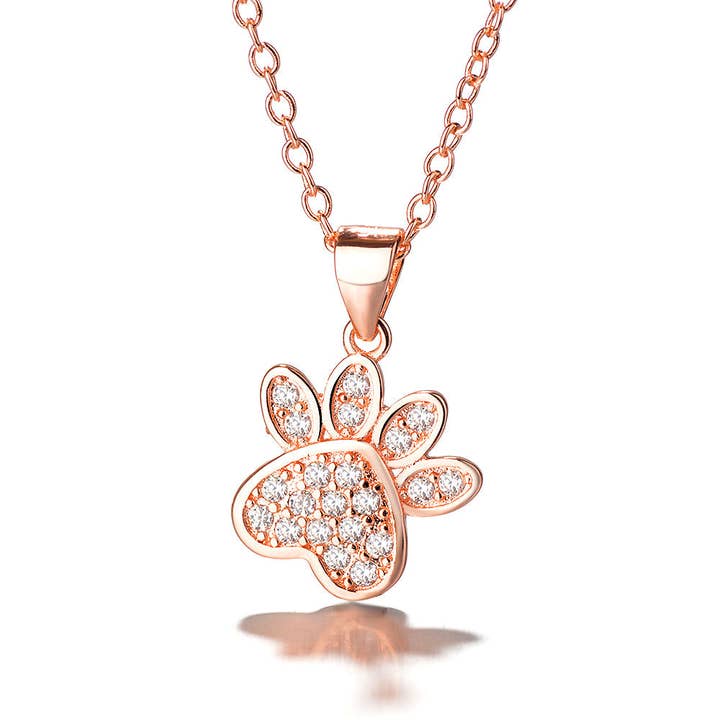 18k Rose Gold And Sterling Silver Genuine Crystal Paw Pendant Necklace for wholesale by Amy and Annette