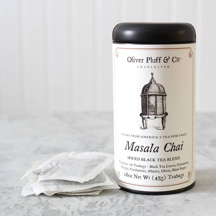 Masala Chai - 20 saquinhos de chá em lata de chá exclusiva por atacado de Oliver Pluff & Company