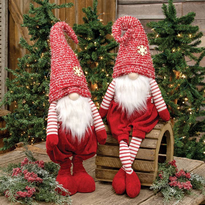 Bright Ideas - Wholesale Christmas Decoration - Red nubby fabric standing large gnome1