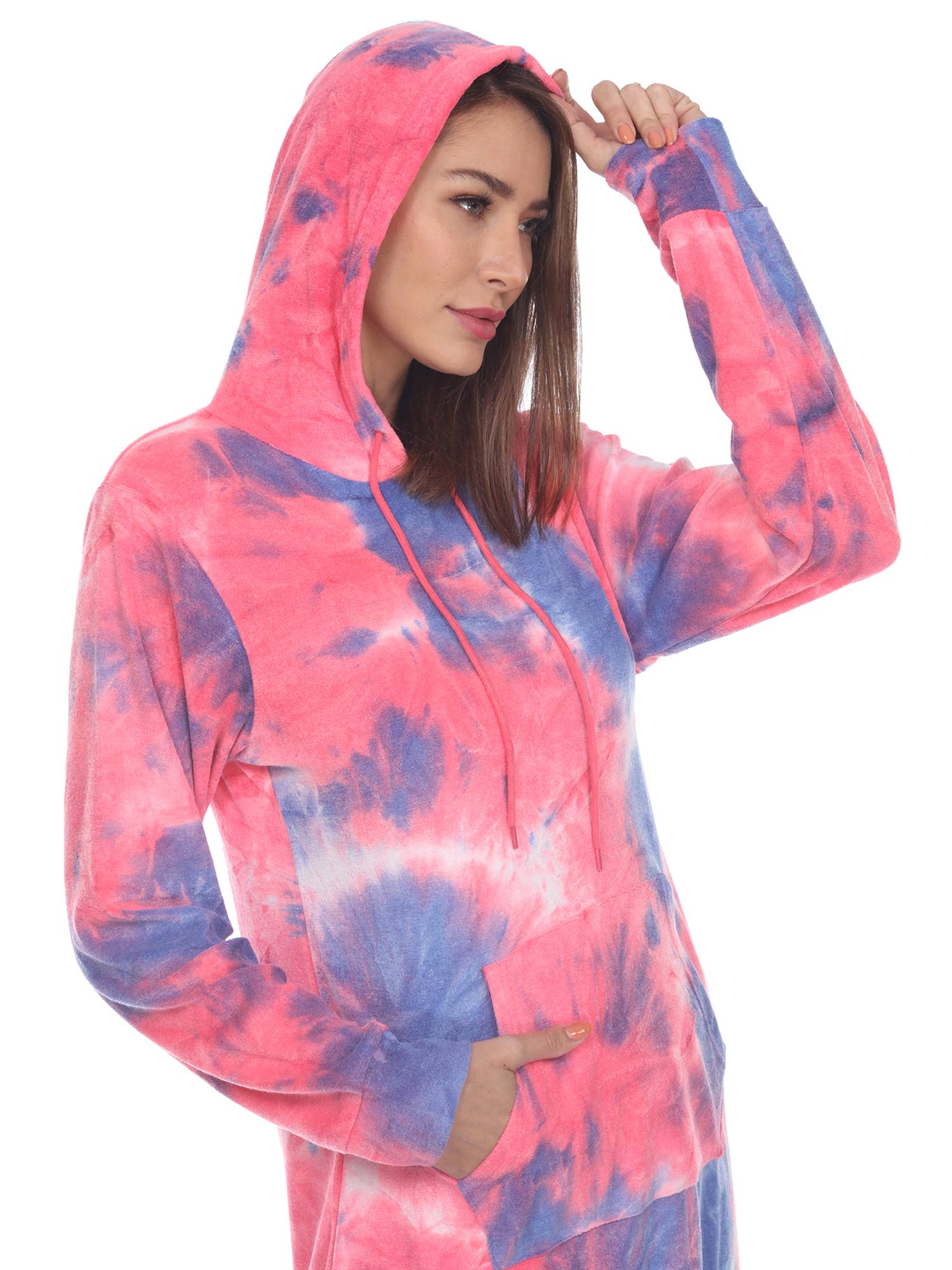 WHITE MARK - Wholesale Dress - Women's - Hoodie Tie Dye Sweatshirt Dress2