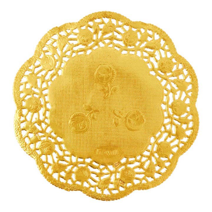 Round Lace Metallic Paper Doilies 4" - Set of 100 - Gold for wholesale by Portofino International Trading, USA