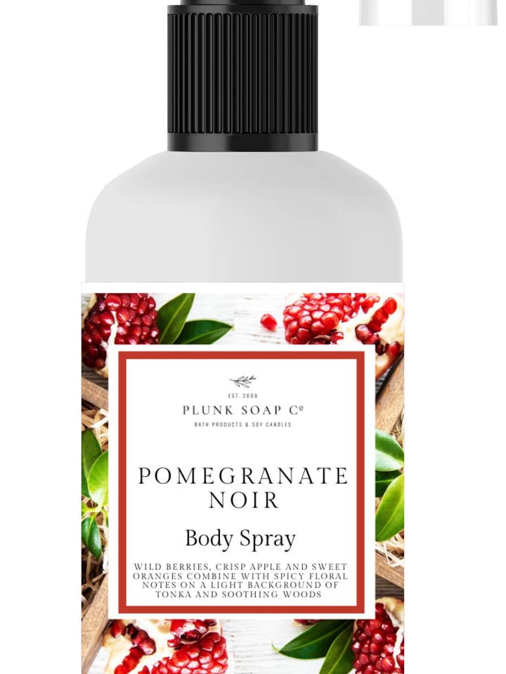 Spray per il corpo profumato Pomegranate Noir: profumo unisex per la vendita all'ingrosso da parte di Plunk Soap and Candle Company
