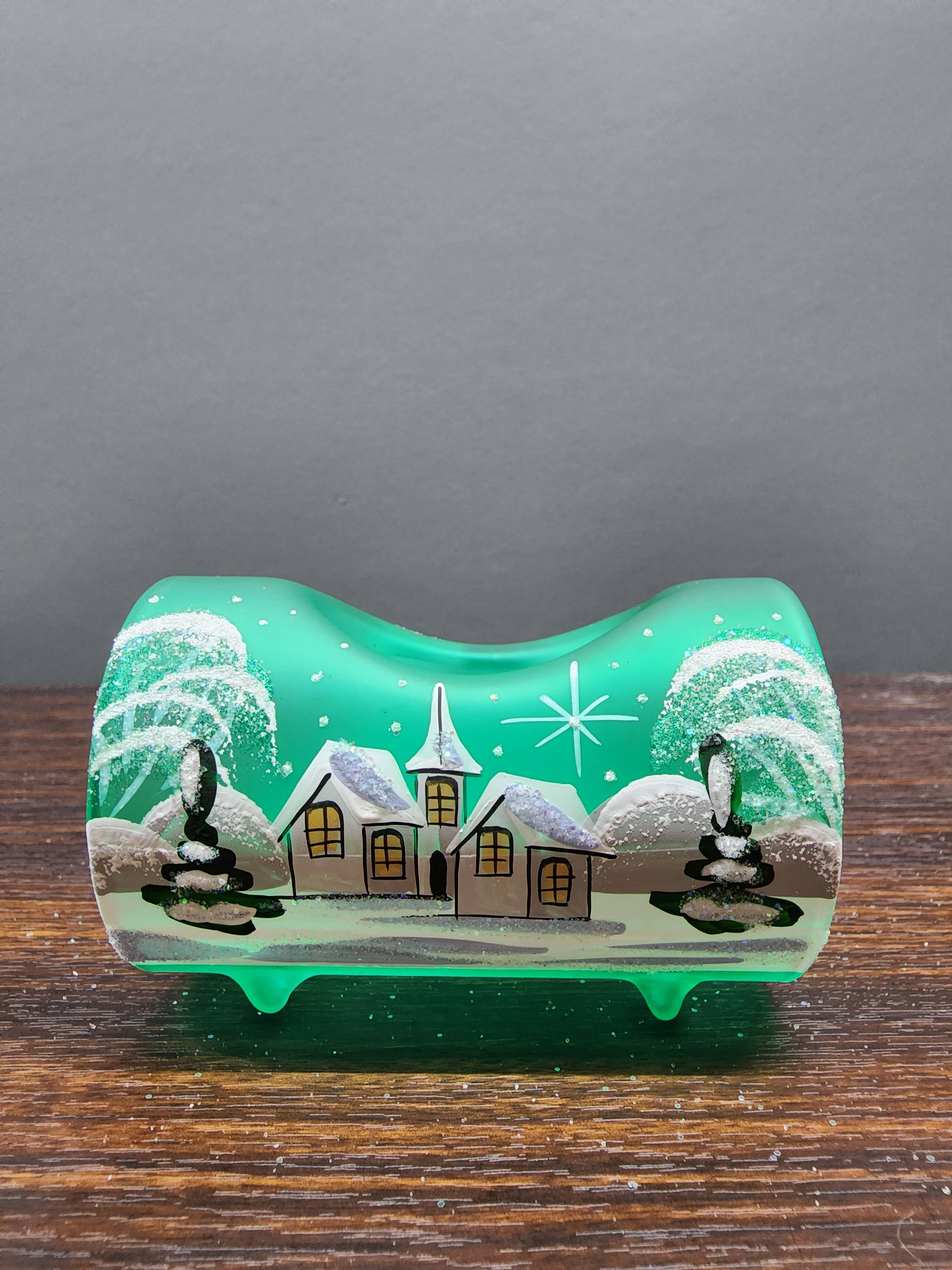 Glass by Iness - Wholesale Candle Holder - White Church In Winter Wonderland Collection - Candle Holder18