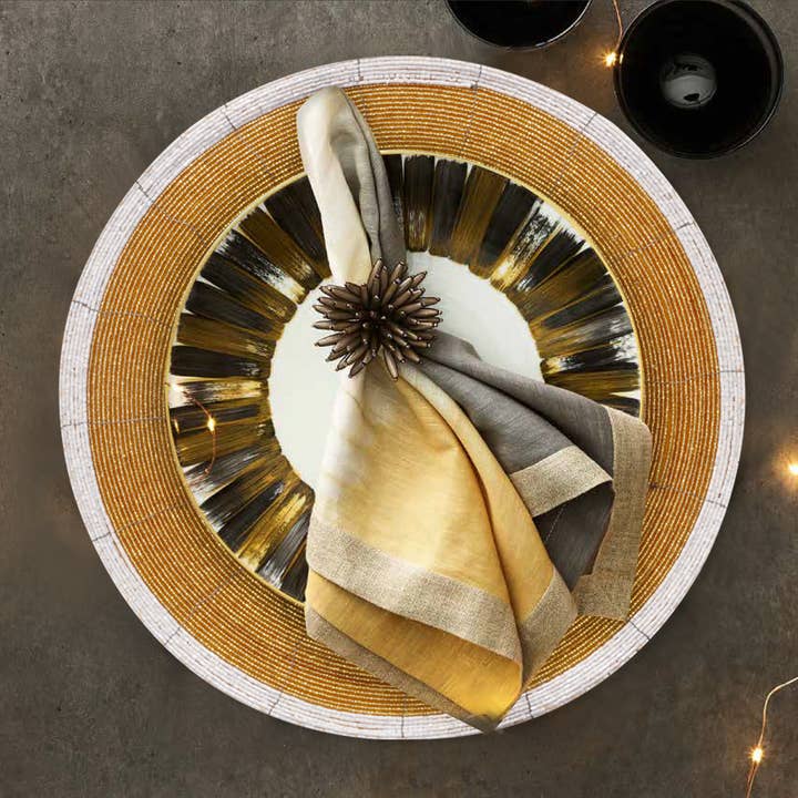 White Gold Handmade Beaded Placemats Round Dining Set of 4 for wholesale on Faire1