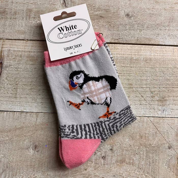 6 X Socks Uk 4-7 - Puffin (SKS13) for wholesale by White Cotton Cards