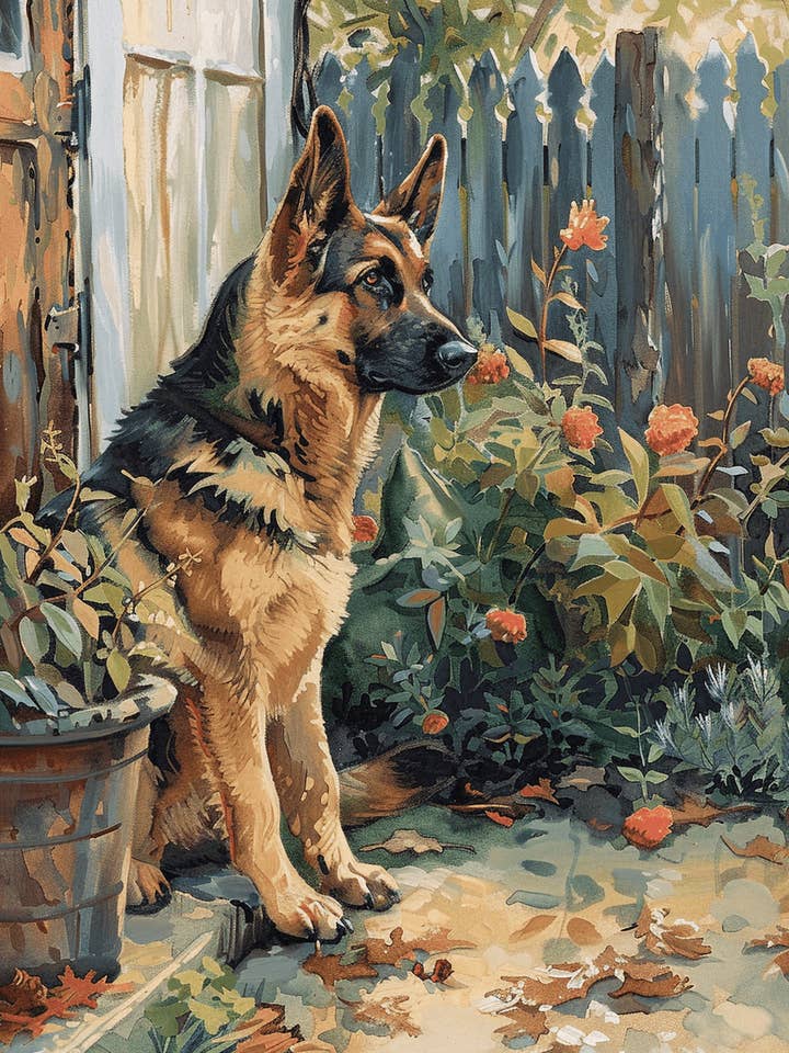 German Shepherd Standing Guard 8 ”x10” Konsttryck för wholesale av Mowbi