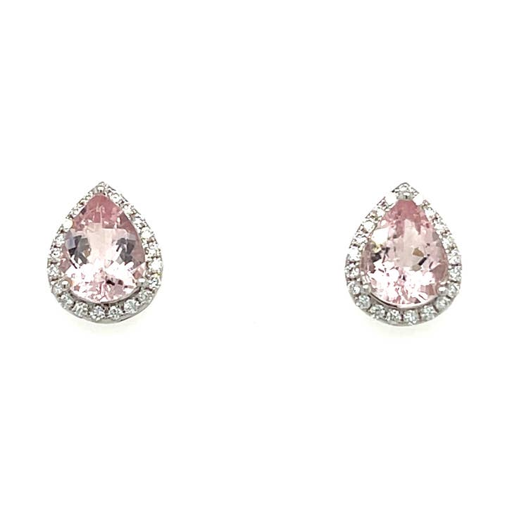 14K White Gold Rhodium-Plated Pear-Cut Pink Morganite Earrings – 2.58 Carats of Sophisticated Beauty (PJC34173E) for wholesale by Blue Star Gems NY