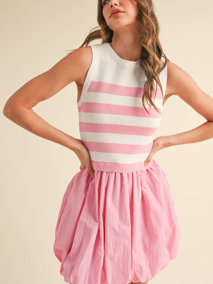 &MERCI - Wholesale Dress - Women's - MIXED MEDIA BUBBLE HEM MINI DRESS MDR3710