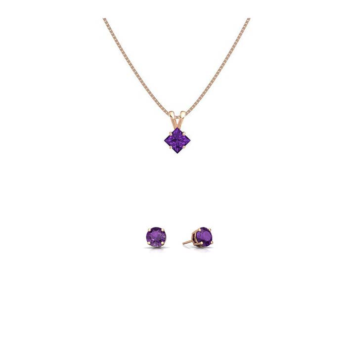 18K Rose Gold 2ct ametist Square 18 tums halsband och runda örhängen Set guldpläterade för wholesale av Paris Jewelry