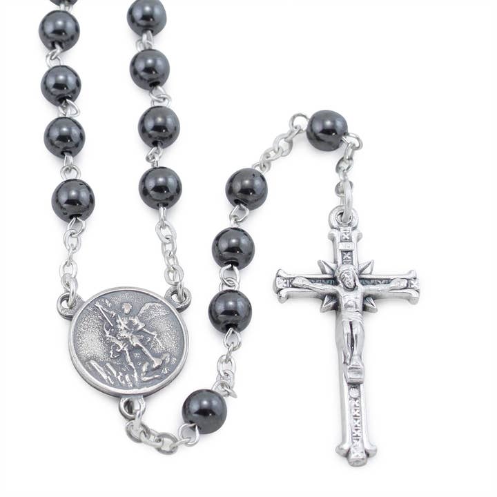 St. Michael Rosary with Hematite Beads for wholesale by RM Trading