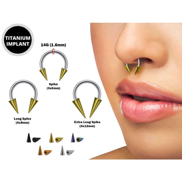 Titanium- Spike Horseshoe Circularbarbell&Colorful Spike 14G for wholesale by Bodytrend