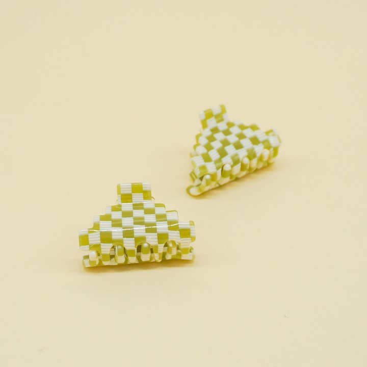 Small Pyramid Claw in Green Checkerboard for wholesale by Paulina Otero