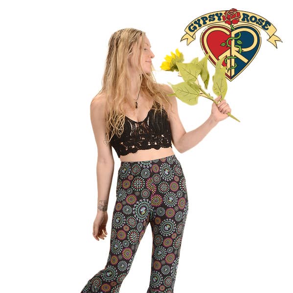 Viscose Spandex Mushroom Bell Bottom Pants for wholesale by Gypsy Rose