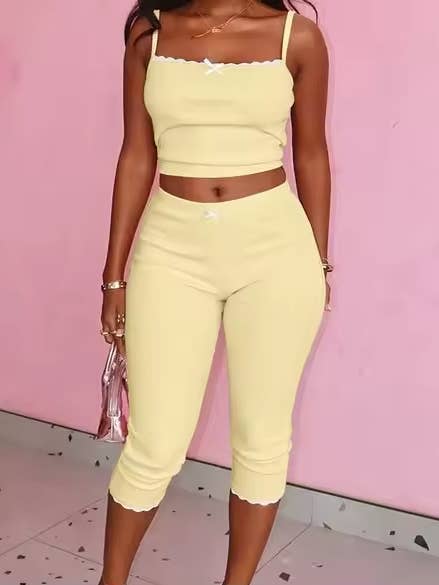 Ribbed Square Neck Sleeveless Cami Top & Pant Set(C) for wholesale by BELLISSIMA FASHION