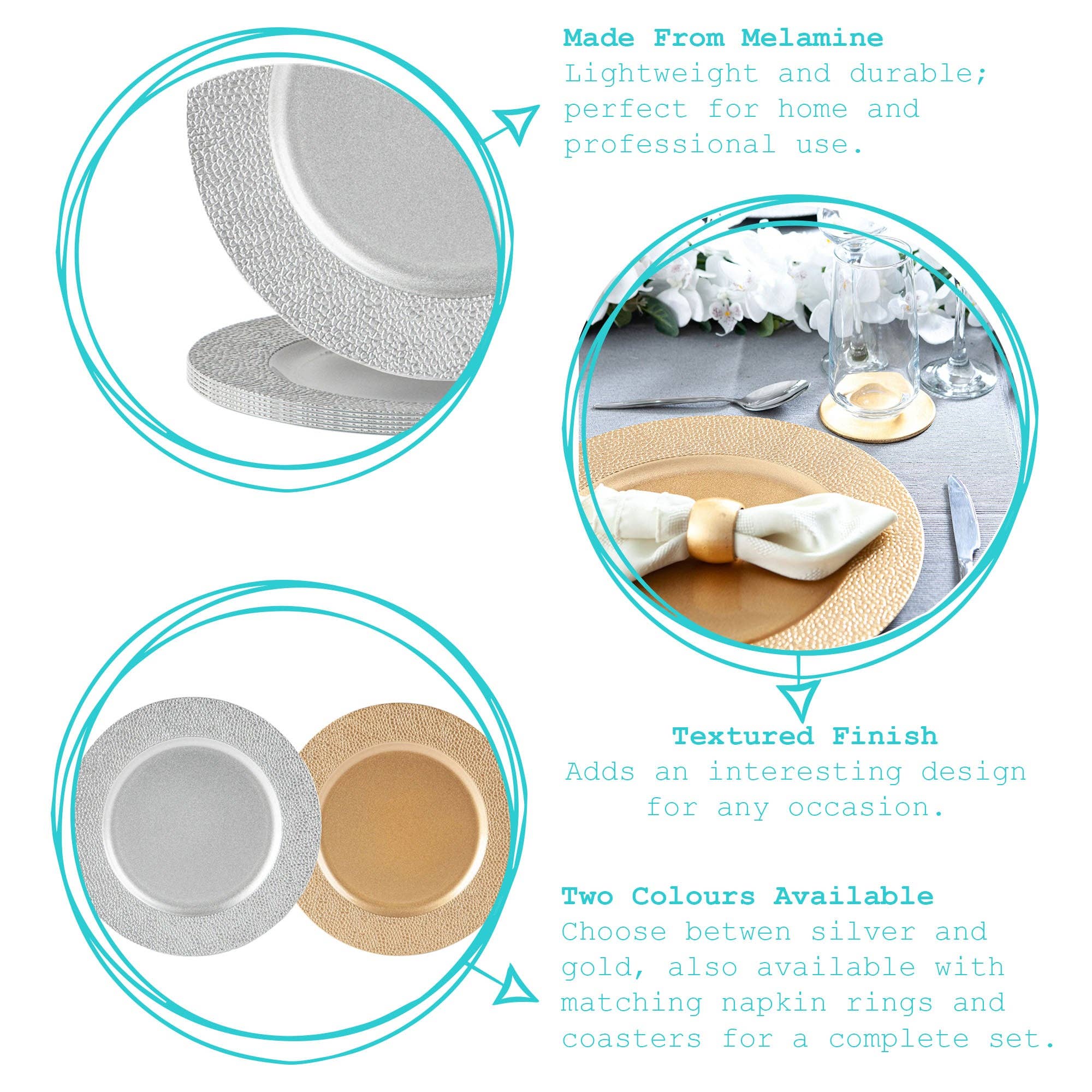 Rinkit Ltd - Vendita all'ingrosso Sottopiatti - Piatti Sottopiatto Metallici Argon Tableware - 33 cm - Oro3