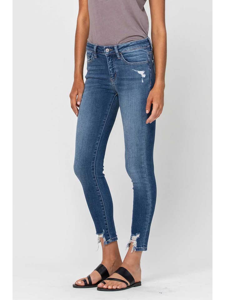 PORTUGAL MID RISE DISTRESSED CROP SKINNY JEANS T5115 for wholesale on Faire