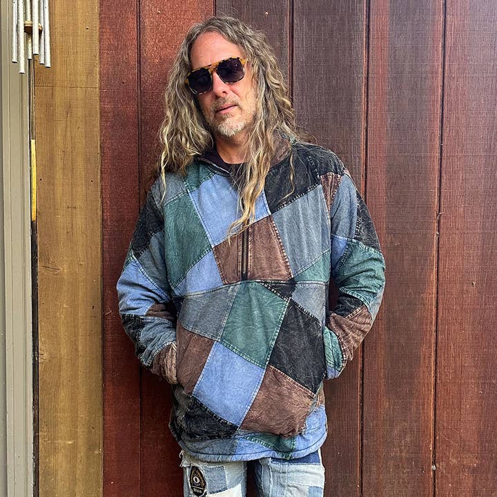 as shown Cotton Stonewash Patchwork Fleece Lined Men's Hooded for wholesale on Faire1