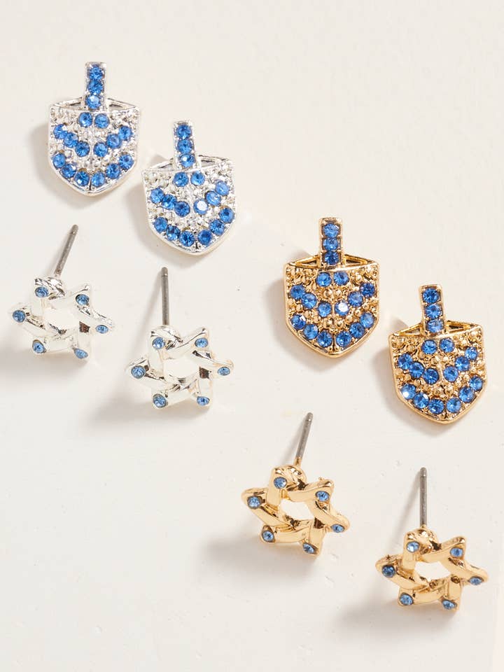 Star of David Dreidel Stone 2PC Set Post Earrings for wholesale by Designature New York