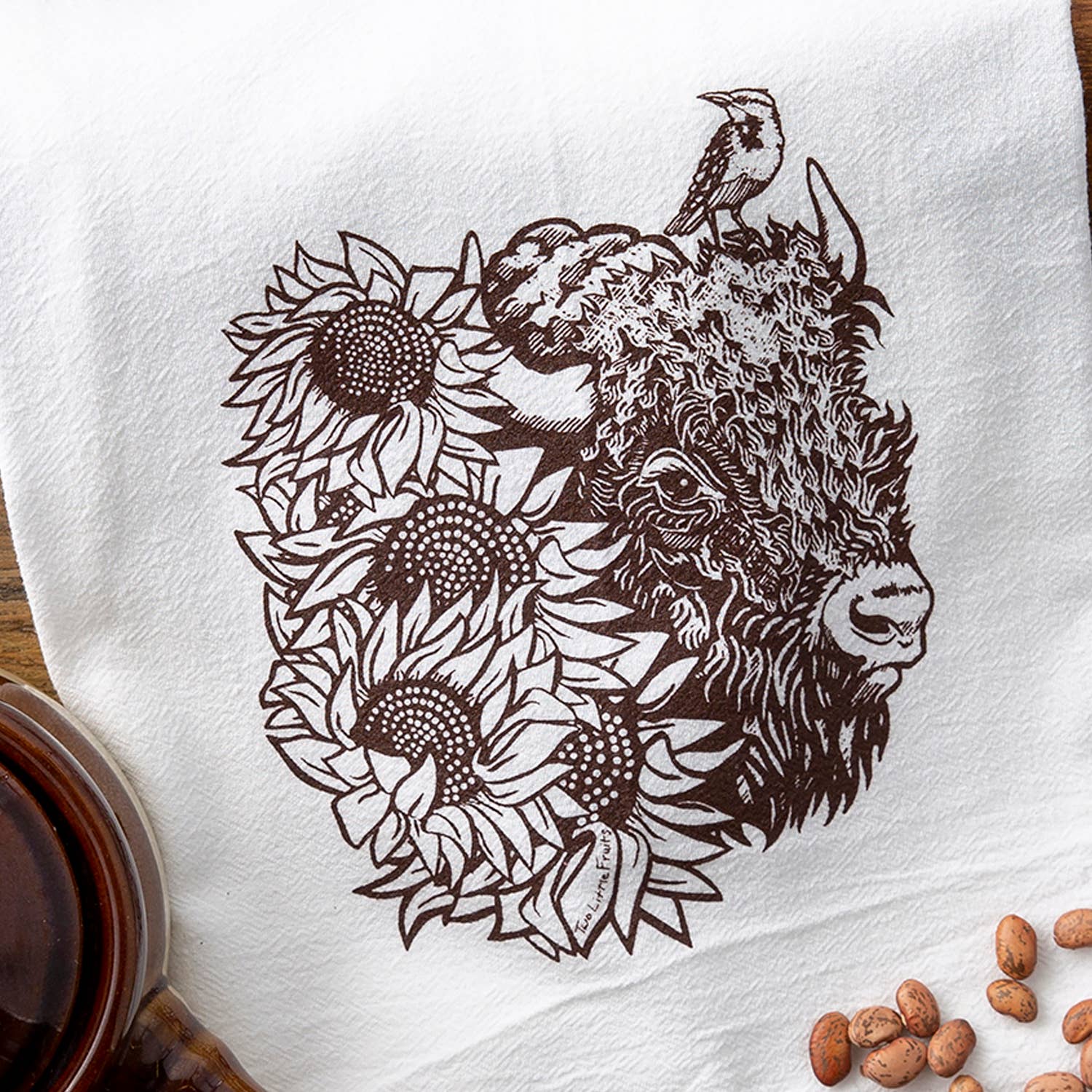 Two Little Fruits - Wholesale Tea Towel - Bison Tea Towels - Rustic Cotton - Brown1