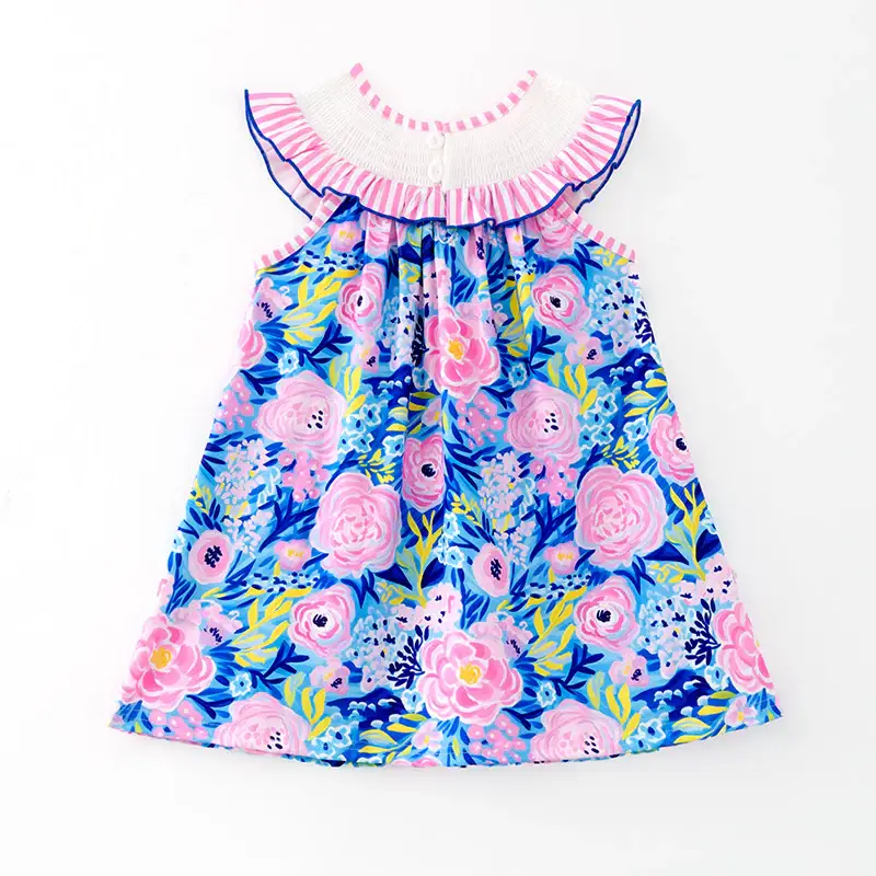 Auraquise - Wholesale Dress - Kids - Girls Summer “I LOVE MAMA” Smocking Dress1