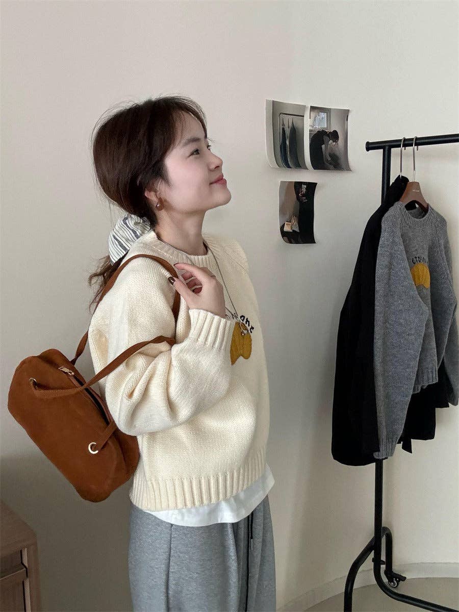 Marayn - Wholesale Knit Sweater - Women's - Cute Korean Style Cartoon Letter Knit Sweater6