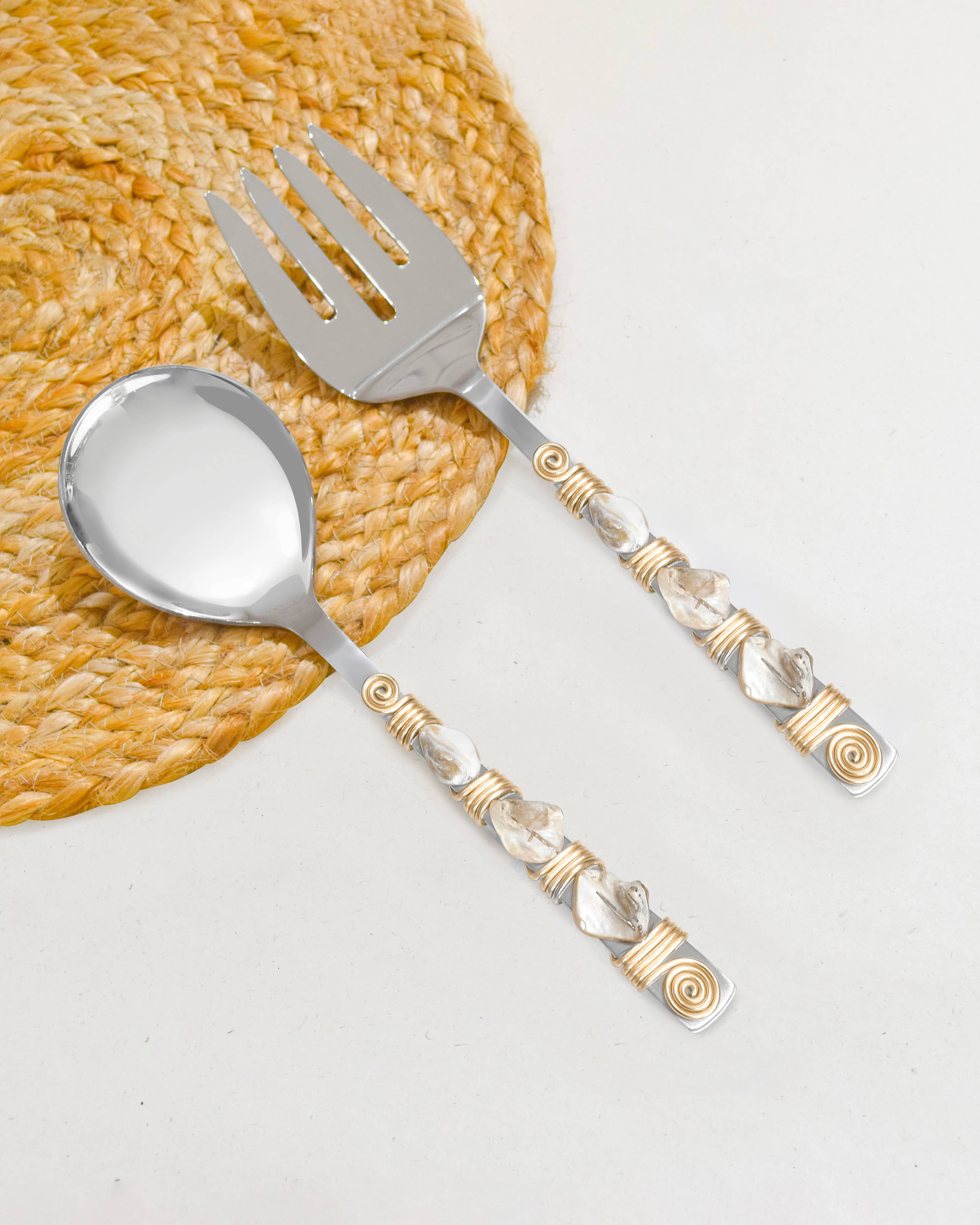 Tiramisu - Wholesale Serving Utensil - Mother of Pearl Salad Server Set2