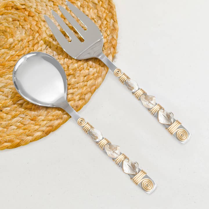 Tiramisu - Wholesale Serving Utensil - Mother of Pearl Salad Server Set2