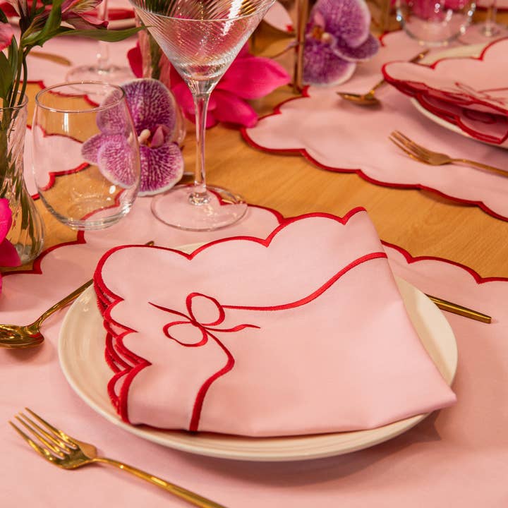 Top Tables Retail - Wholesale Dinner & Cloth Napkin - Daphne Cotton Bow Napkins - Pink/Red • Set of 85