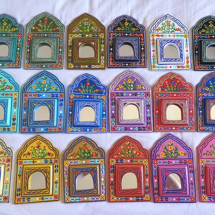 Small handpainted Moroccan mirror for wholesale by Bohemian souk