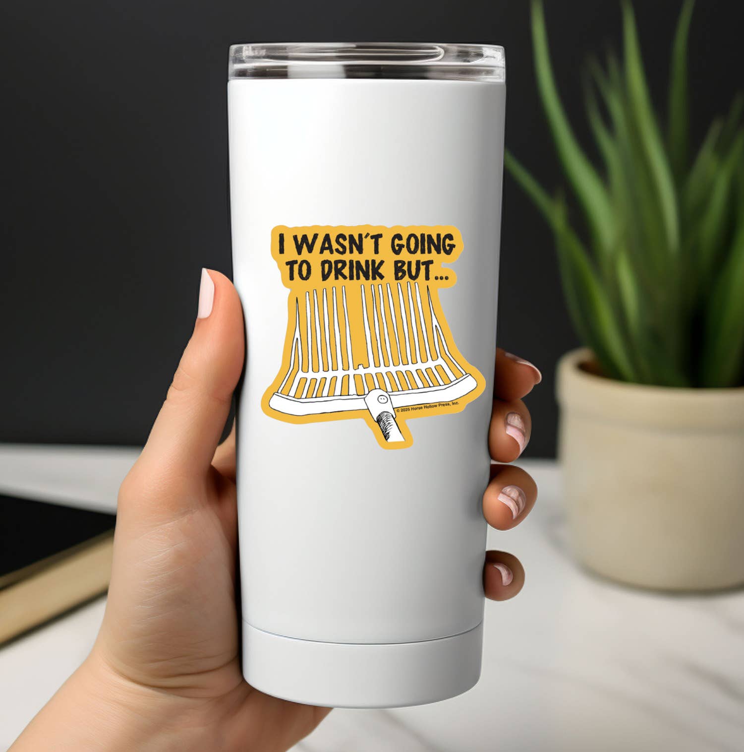 Horse Hollow Press / Pretty, Funny, Snarky Cards & Stickers - Wholesale Sticker - 3" Tumbler Horse Sticker / Drink ~ Pitchfork / WATERPROOF
12