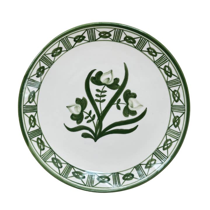 Assiette à dîner Lisbonne avec centre floral, bordure en filigrane~peinte à la main pour la vente par Provvista Designs