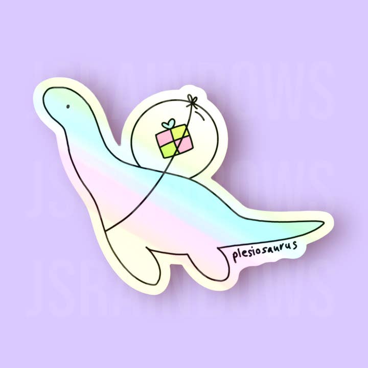 Disco Dinos, Plesiosaurus - Holographic Die Cut Sticker for wholesale by J’s Rainbows