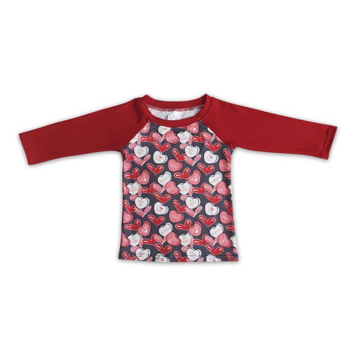Heart print red long sleeve boy Valentine's day shirt for wholesale by Yawoo Garments