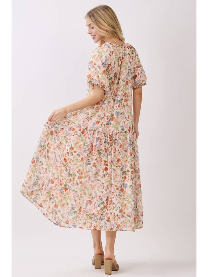 Calista - Wholesale Dress - Women's - BALLOON SLEEVE TIERED MIDI DRESS - VJD429065