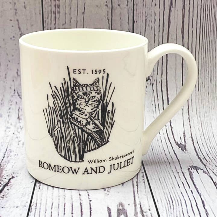 Shakespeare's Romeow and Juliet Literary Cat Bone China Mug for wholesale by GiftSmith
