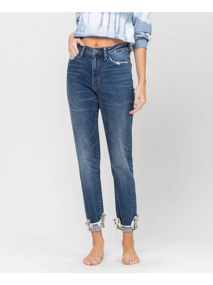 SAVAGE LOVE HIGH RISE CUFFED BOYFRIEND JEANS F4068 for wholesale on Faire