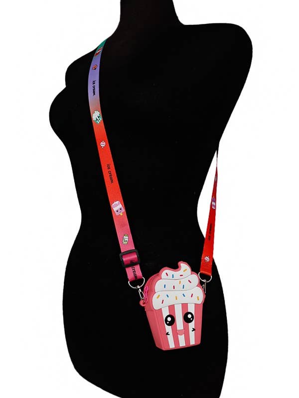 Animated Cup Cake Silicone Zippered Strap Crossbody Bag for wholesale by Cap Zone