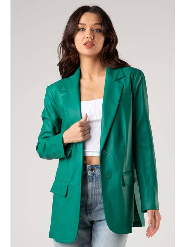 House of E ATL LLC – wholesale Blazer - Dam – Vegansk läder överdimensionerad kavaj -HOEA791