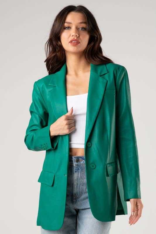 House of E ATL LLC - Wholesale Blazer - Women's - Vegan Leather Oversized Blazer -HOEA791