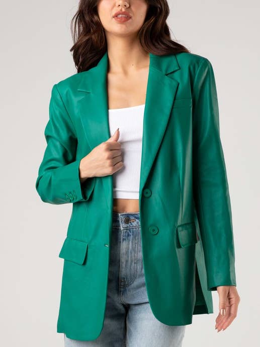 House of E ATL LLC - Wholesale Blazer - Women's - Vegan Leather Oversized Blazer -HOEA7910