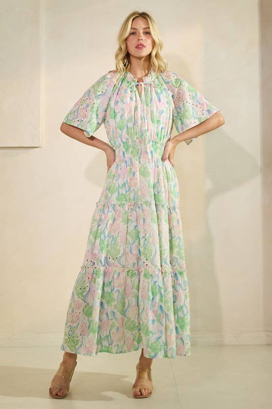 Verde Multi Vestito a balze in pizzo con occhielli MD51574 in vendita all'ingrosso su Faire4