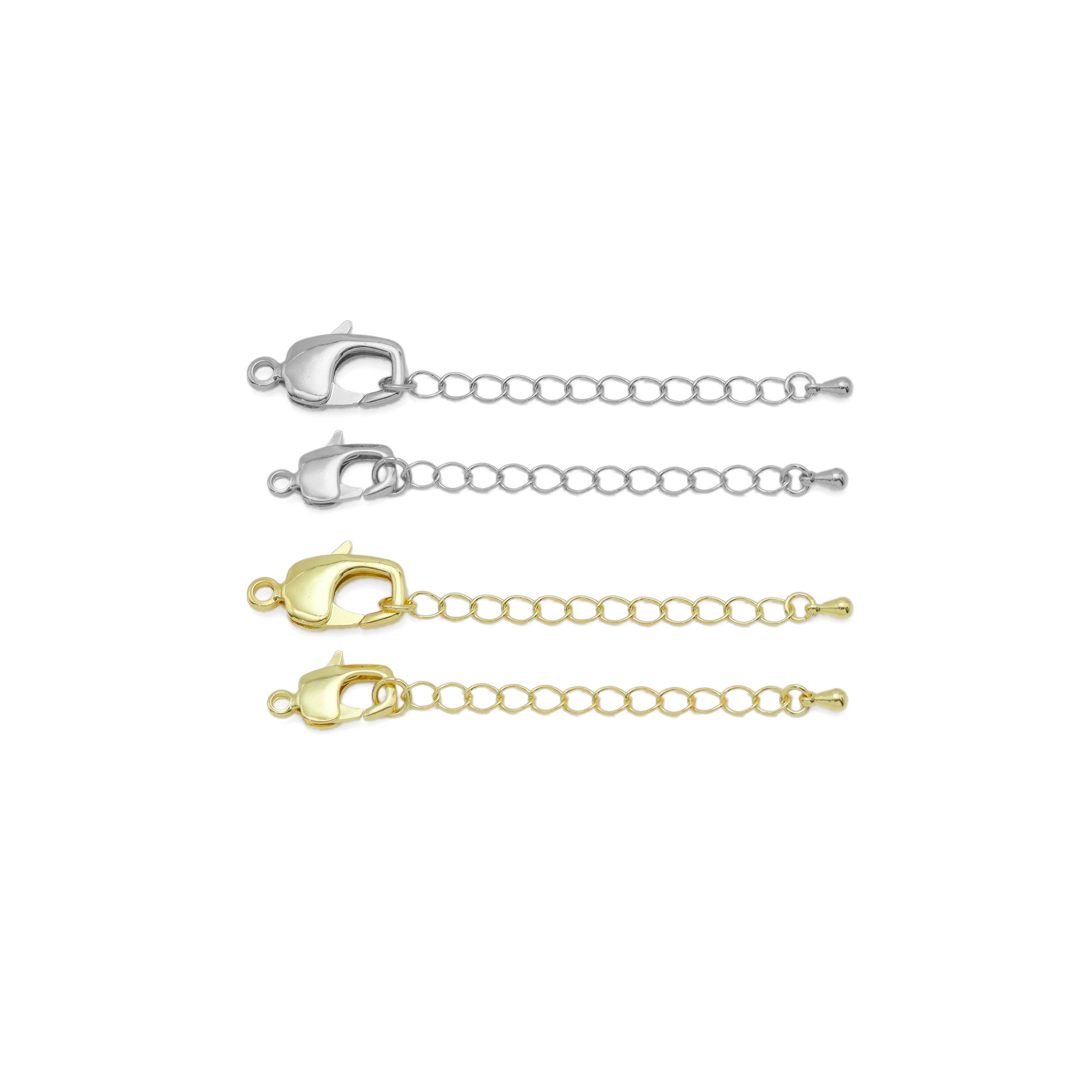 BestBeads&Beyond - Wholesale Clasp - Plain Lobster Clasp with Heart Extention Chain, Gold/Silver Lobster Claw Clasps, Jewelry Components, Sku#H330