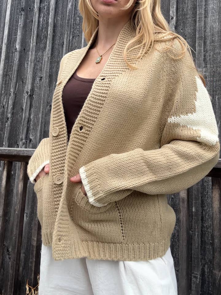 Pink Pineapple - Wholesale Cardigan - Women's - Vintage Cowboy Varsity Cardigan in Camel3