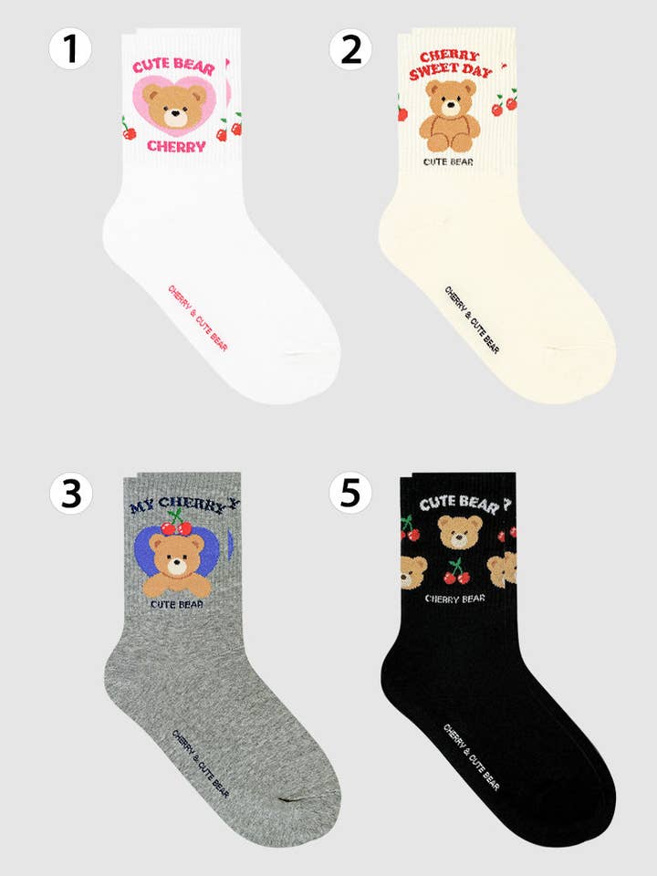 Women's Crew Cherry Bear Crew Socks for wholesale by 7DAYSSOCKS