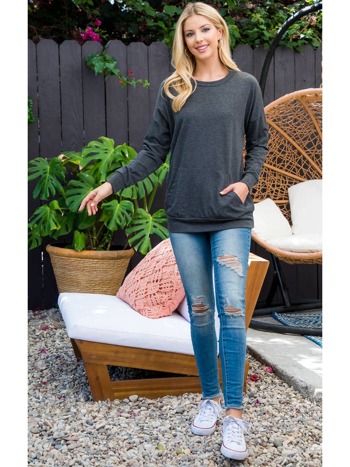 MYS Wholesale Inc - Wholesale Tunic - Women's - Long Sleeve French Terry Top With Kangaroo Top37