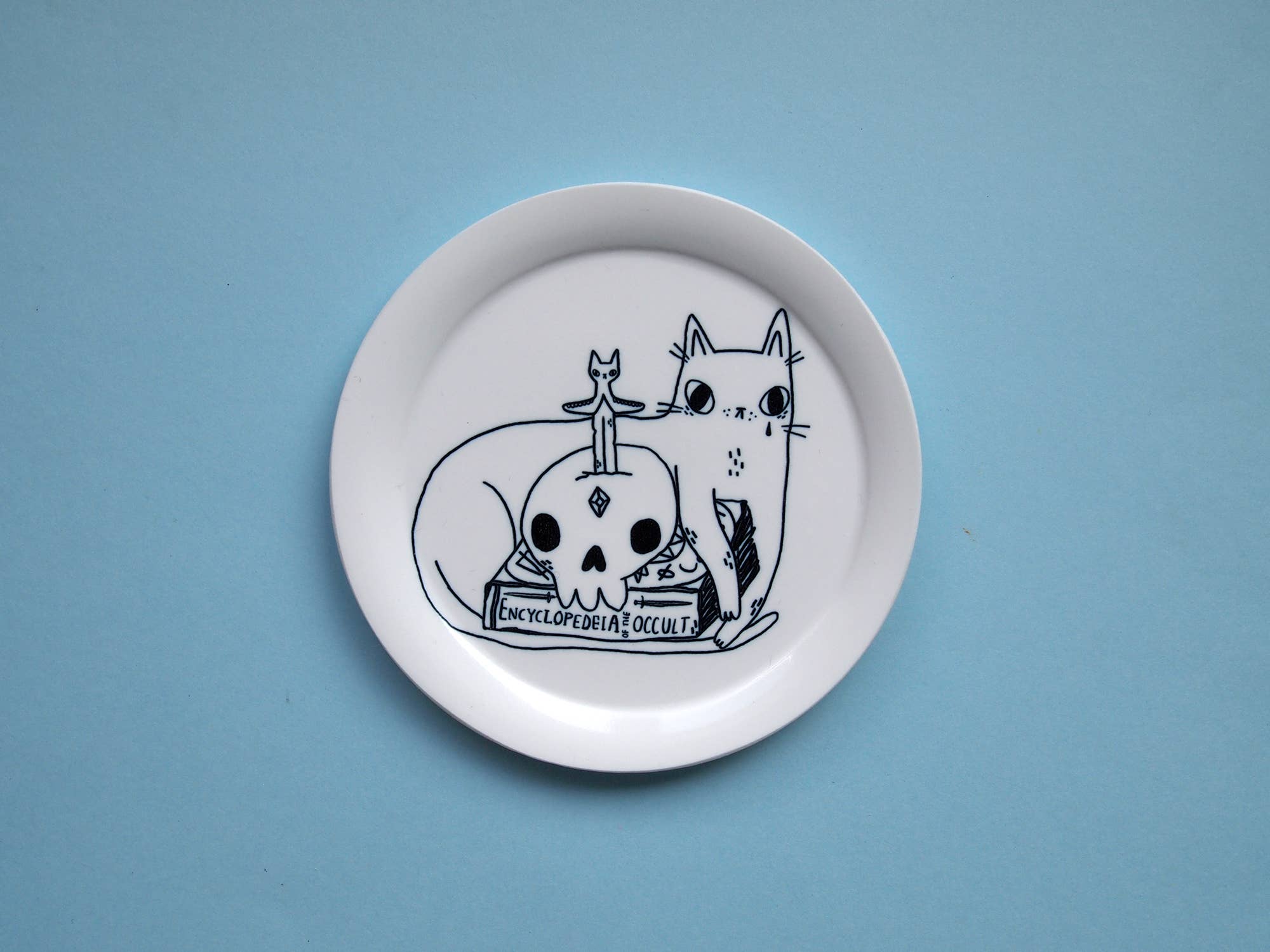 I LIKE CATS - Wholesale Jewelry Dish - Spooky cat with books illustrated trinket dish, ring dish0